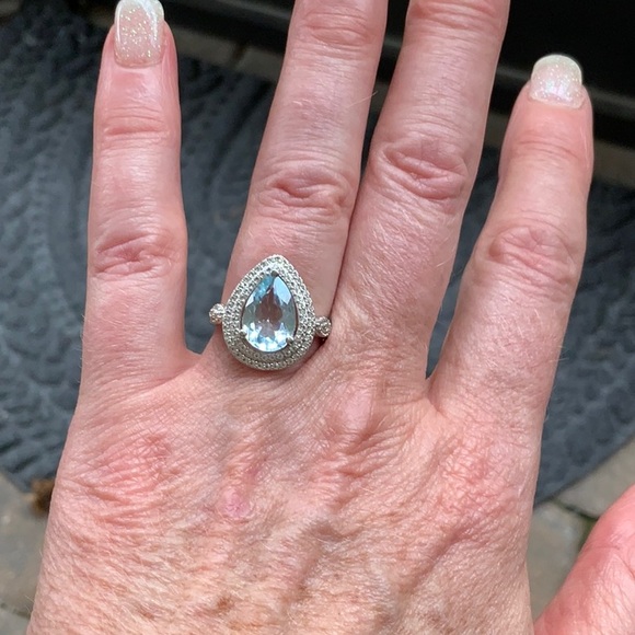 SKY BLUE TOPAZ & CUBIC ZIRCONIA 925 STERLING SILVER RING, SIZE 6.5 - Picture 7 of 8